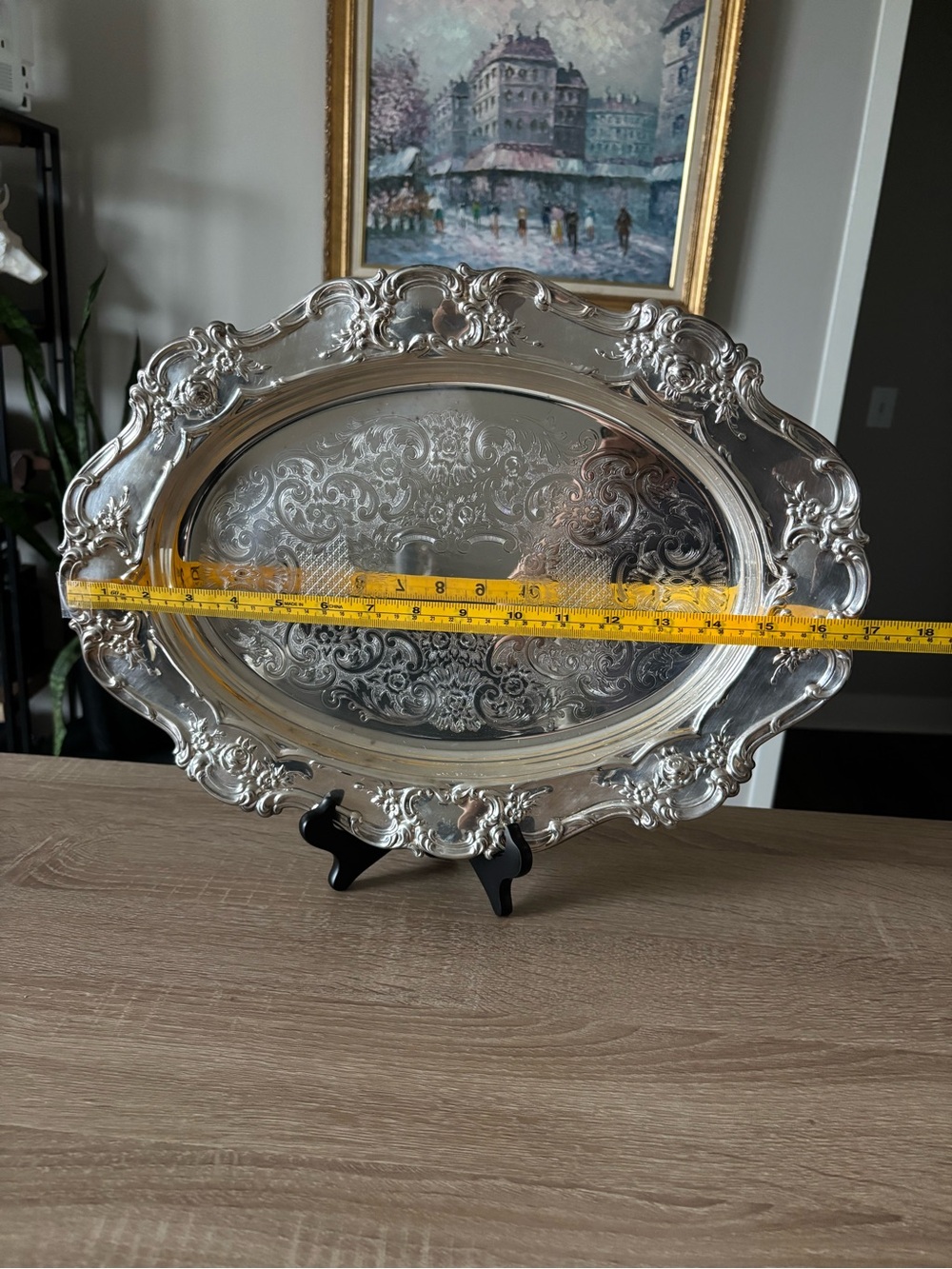 Vintage Towle Silverplate Oval Serving Tray Engraved Ornate 17” - Picture 4 of 6